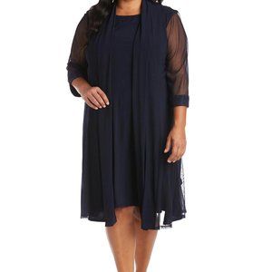 R&M Richards Plus Size Short Jacket Dress in NAVY